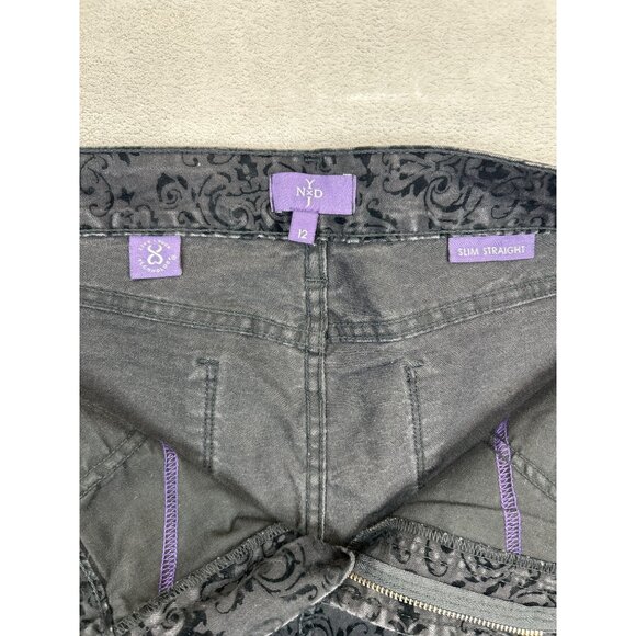 NYDJ Pants Womens 12 Black Velvet Flocked‎ Slim Straight USA - Picture 4 of 9